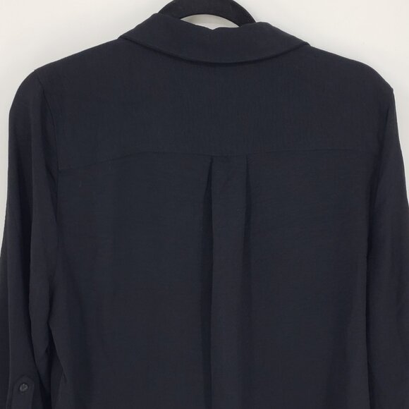 3/$25 Laundry by Shelli Segal Button Down Camp Shirt Top L Womens Collared Black - Picture 6 of 8